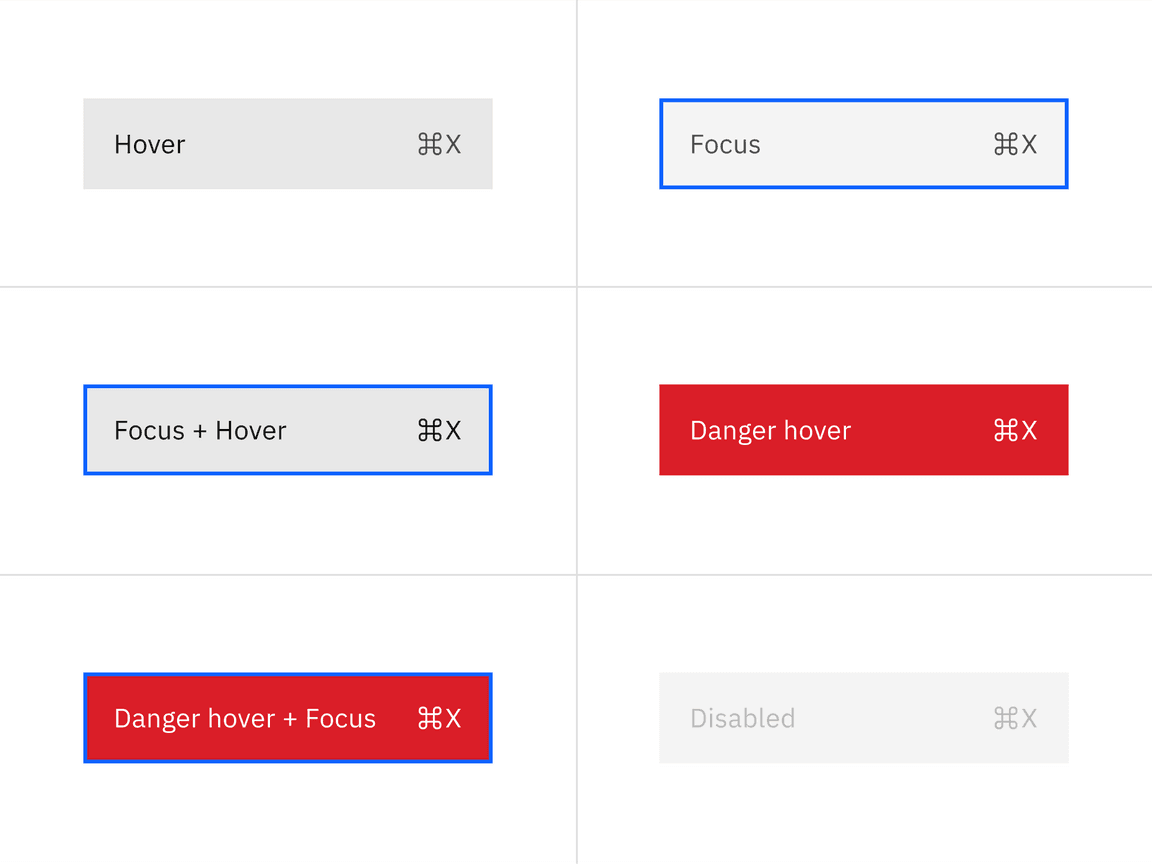 Menu interactive states