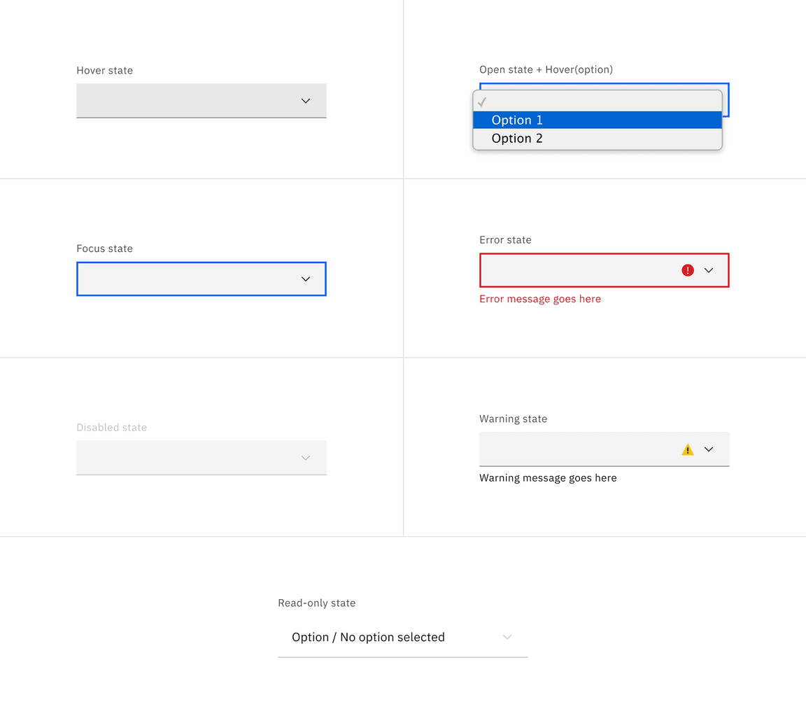 Interactive states of default select